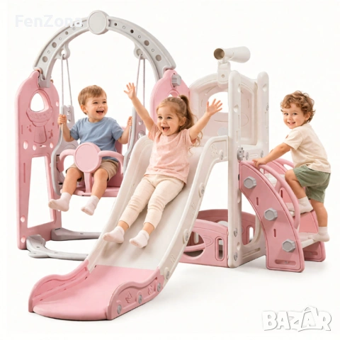 Детска пързалка с люлка 4 в 1 – за дома и двора, стабилна и безопасна конструкция
