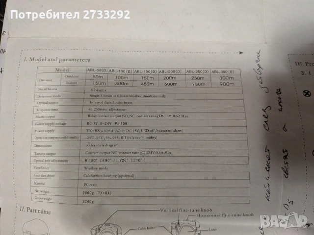 СОТ-Инфрачервена бариера ABL-150f, снимка 2 - Други - 54448283