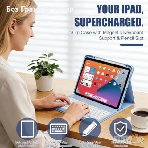 Нов Калъф за iPad A16 11 2025 / 10 10.9 2022 със слот за Pencil син защитен кейс таблет Айпад, снимка 3 - Друга електроника - 54954108