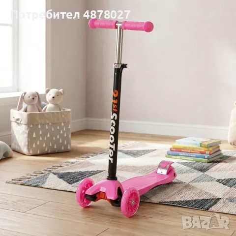 Детска сгъваема тротинетка 21st Scooter със светещи силиконови колела, розова, снимка 4 - Скутери и тротинетки - 55564514