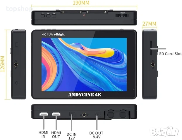 Чисто нов запечатан в целофан Професионален 7 инчов монитор ANDYCINE C7 2200nits  , снимка 5 - Чанти, стативи, аксесоари - 54091599