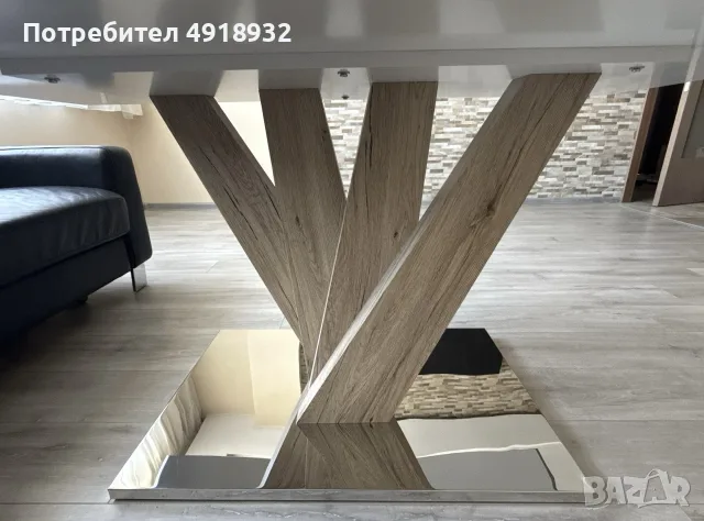 Дизайнерска трапезна маса 160х90см - стъкло, дърво и огледална основа, снимка 3 - Маси - 55664215