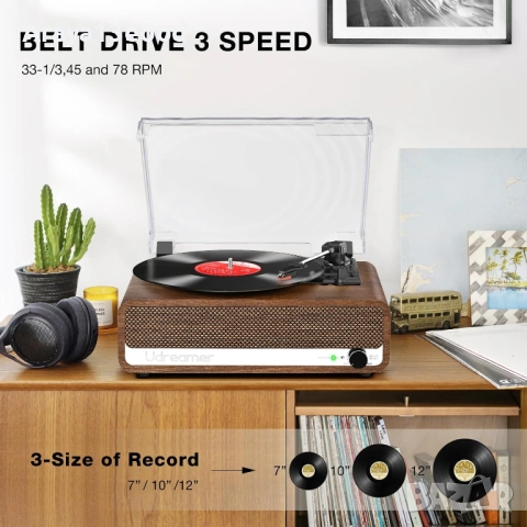 Ретро грамофон с вградени говорители и Bluetooth Udreamer UD002, снимка 2 - Грамофони - 54076010