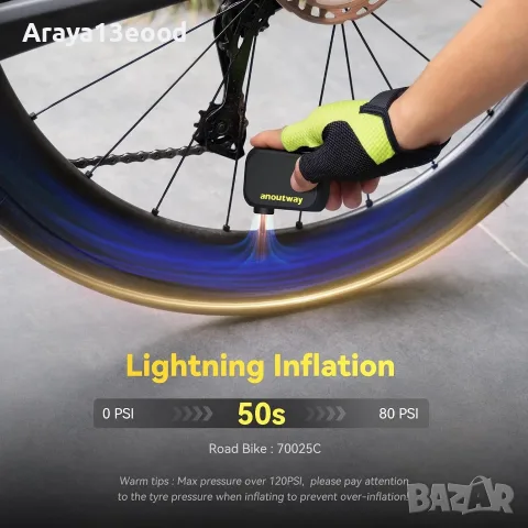 Мини електрическа помпа за велосипед, 120 PSI, USB-C, снимка 3 - Аксесоари за велосипеди - 55616625