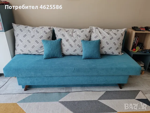 Разтегателен диван цвят тюркоаз , снимка 4 - Дивани и мека мебел - 55530150