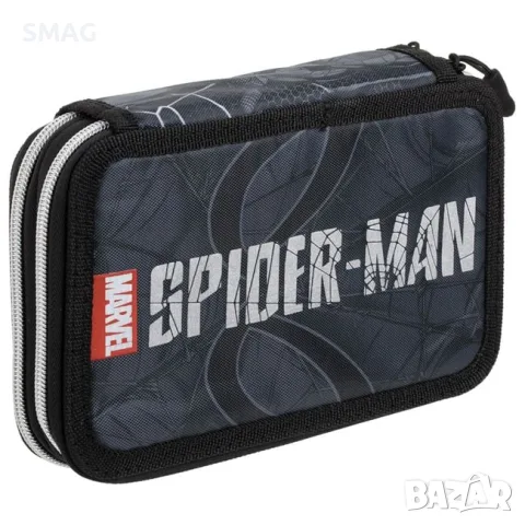 Ученически двоен несесер с принадлежности spiderman черно сиво_1252088
