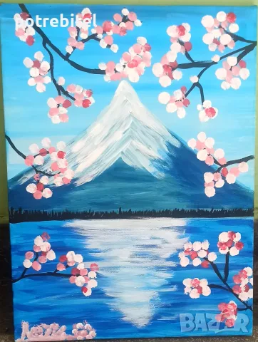 Картина - Япония - Сакура Фуджи - за 15 €вро, снимка 2 - Картини - 55427220