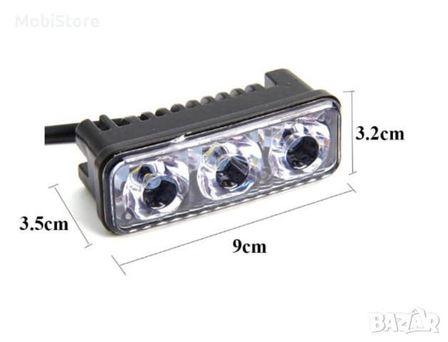 Комплект Предни Мощни 3 Led Лед Диодни Дневни Светлини 12V 3W НОВИ, снимка 6 - Аксесоари и консумативи - 54593840