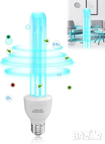 Бактерицидна UV стерилизираща лампа E27 25W с кварцова тръба, снимка 2 - Други - 55354420
