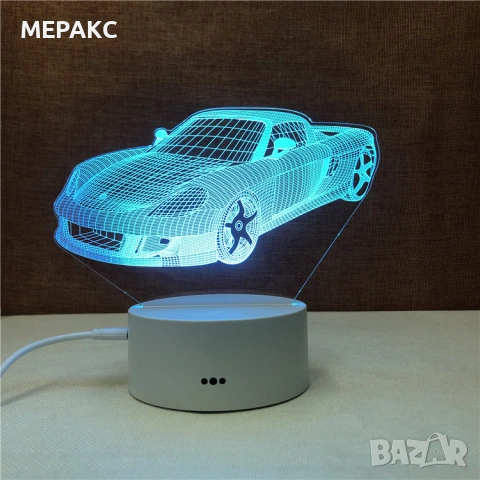 3D LED нощник „Кола" с 7 цвята и дистанционно, снимка 7 - Детски нощни лампи - 55061507