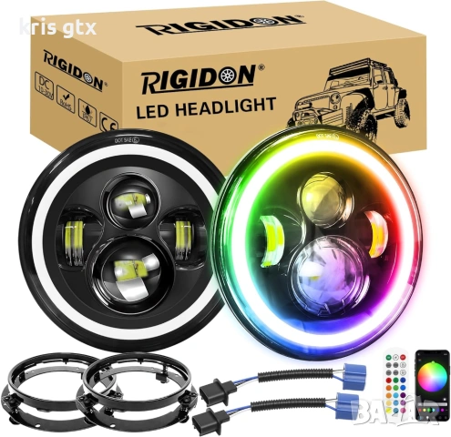 7 inch 7 инчa RGB LED Диодни фарове джип Jeep Wrangler JK LJ Lada Niva Golf 2 Cherokee Angel Eye, снимка 2 - Аксесоари и консумативи - 54401915