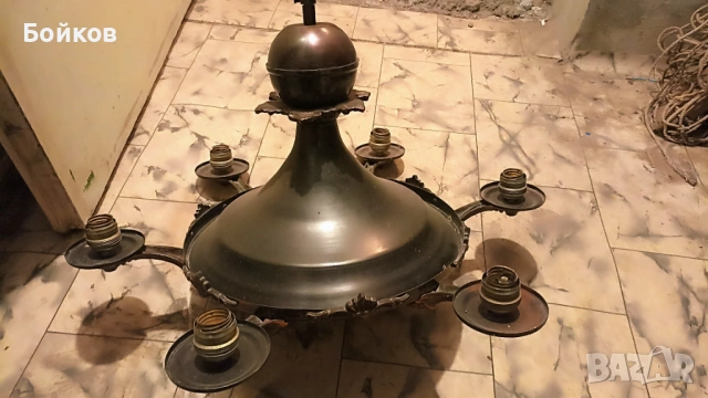 Масивен антикварен полилей от месинг/бронз – 6 светлини, винтидж стил, снимка 2 - Антикварни и старинни предмети - 54149227