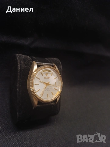Часовник ELGIN PRESIDENT DAY QUARTZ GOLD DIAL FC-401 JAPAN, снимка 4 - Антикварни и старинни предмети - 54393487