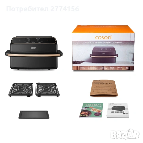 Фритюрник COSORI 10L, 2800W, 6 функции за готвене, черен (Airfryer), снимка 3 - Фритюрници - 55066518