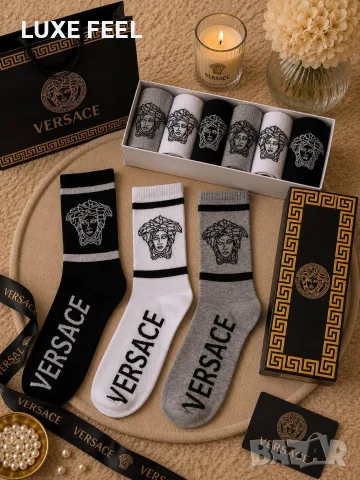 Versace ⚜️ Tommy Hilfiger ⚜️ Armani ⚜️ Унисекс Модел Чорапи 6бр в Кутия , снимка 11 - Дамски чорапи - 55665339