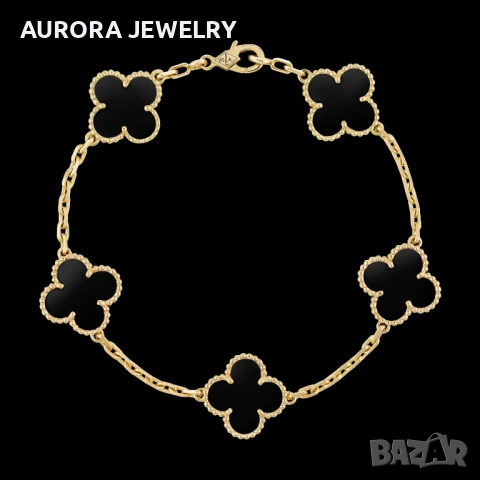 Van Cleef & Arpels VCA 5 Motifs Gold Black Onyx Vintage Alhambra Дамска Гривна, снимка 8 - Гривни - 54423256