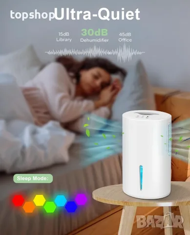 Чисто нов влагоуловител Gocheer за 80 кв. м. с 2000ml резервоар, маркуч за дренаж и RGB осветление  , снимка 5 - Влагоабсорбатори и влагоуловители - 55416901
