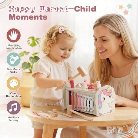 Нова образователна Дървена Montessori играчка с чукче ксилофон лабиринт идеален подарък, снимка 6 - Образователни игри - 54093020