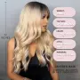 Руса омбре синтетична перука 65 см с кичури, тъмни корени и дълъг бретон, снимка 2