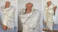 Оригинален Emporio Armani Шал Памук Коприна Емпорио Армани Летен Бежов Кремав Сив Бял, снимка 5