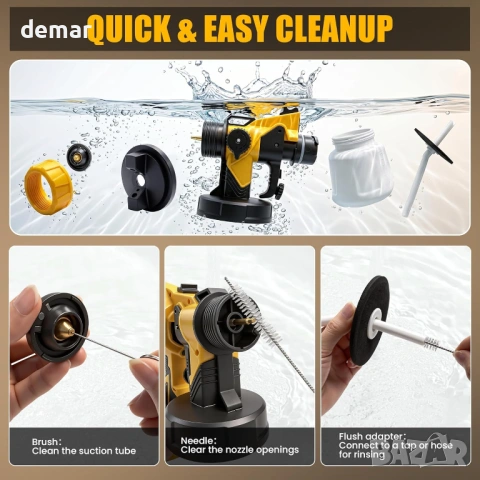 Безжичен пистолет за боядисване за Dewalt 18V батерия, 900 мл, 3 дюзи (без батерия), снимка 7 - Други инструменти - 54642685
