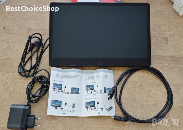 Монитор преносим 13.3-инчов FHD IPS сензорен 1920 x 1080 300cd/m² VGA HDMI, Xbox Лаптоп PC PS4 5, снимка 3 - Монитори - 55071370