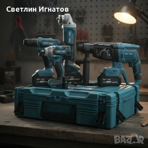 Комплект 4 в 1 - акумулаторен перфоратор, винтоверт, гайковерт и ъглошлайф 36V