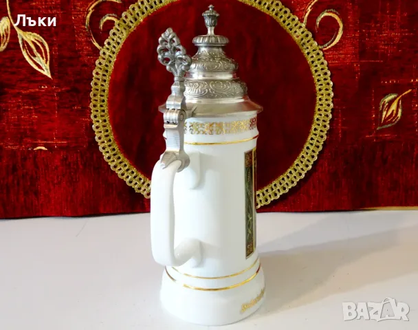 Порцеланова халба с калаен капак,пивоварна Binding. , снимка 6 - Антикварни и старинни предмети - 55436699