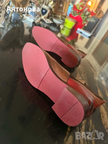 Прекрасни боти от естествена кожа в светло кафяв цвят с интересен червен акцент., снимка 5 - Дамски боти - 54015250