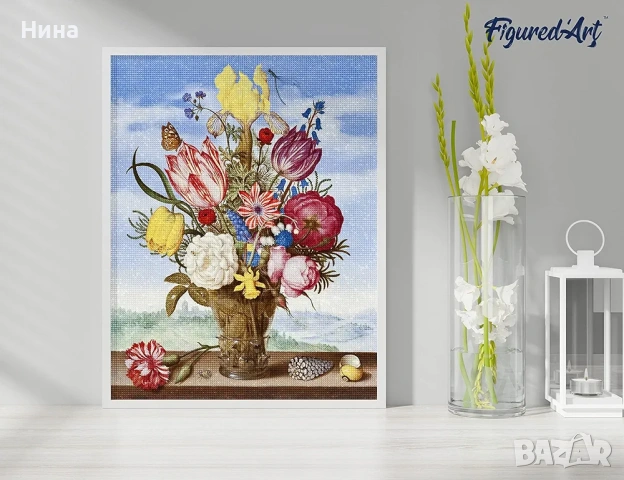 Figured'Art Диамантена картина/ бродерия/ пъзел/ г 40 x 50 см " Букет с цветя" , снимка 2 - Декорация за дома - 54525946