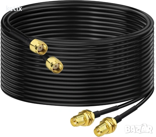 Кабел BINGFU RP-SMA мъжки към RP-SMA женски 5 м RG174,комплект 2 броя, снимка 2 - Друга електроника - 54763514