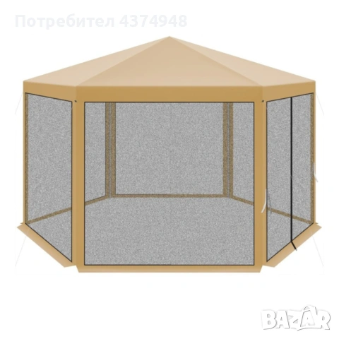 Шестоъгълна бежова градинска шатра 2x2x2x2.5 м с мрежа против комари, 2 входа и здрава стоманена кон, снимка 6 - Други - 55013595