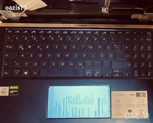 Лаптоп 15,6 ин Asus Zenbook 15ux534 за части процесор i5-10210U -86 евро, снимка 4 - Части за лаптопи - 54212483