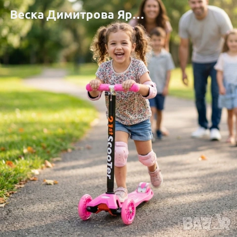 Детска сгъваема тротинетка 21st Scooter със светещи силиконови колела, розова, снимка 4 - Детски велосипеди, триколки и коли - 54013839