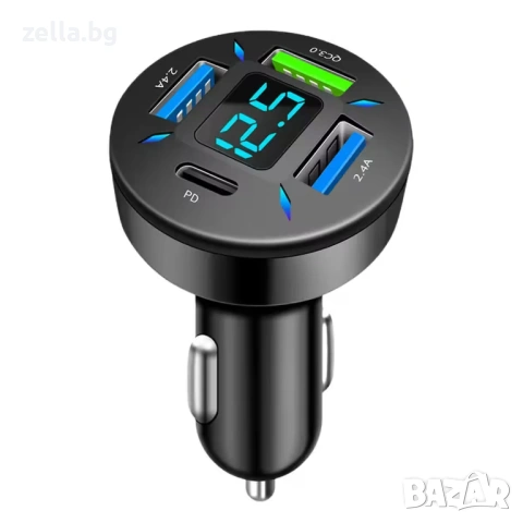 Универсално зарядно за кола с 4 USB порта + Type-C PD & QC 3.0 и дигитален волтметър, 12-24V 10009, снимка 4 - Друга електроника - 54655904