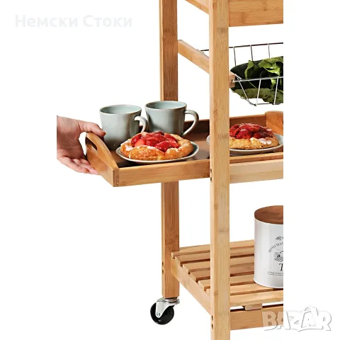 Кухненска количка Kesper 25776, Бамбук, 4 колела, 48x81x38см, Кафяв, снимка 2 - Други стоки за дома - 55327278
