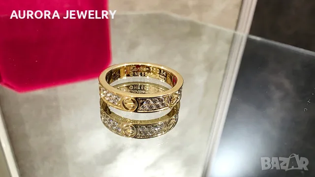 CARTIER Love Band Gold Paved Diamonds Унисекс Пръстен, снимка 5 - Пръстени - 53054233