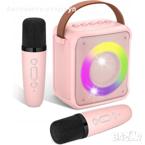 Караоке комплект с 2 безжични микрофона, LED, Bluetooth