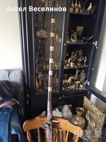 стара кремъчна пушка с костни набивки.Механизма НЕ работи 141см, снимка 5 - Антикварни и старинни предмети - 54059813