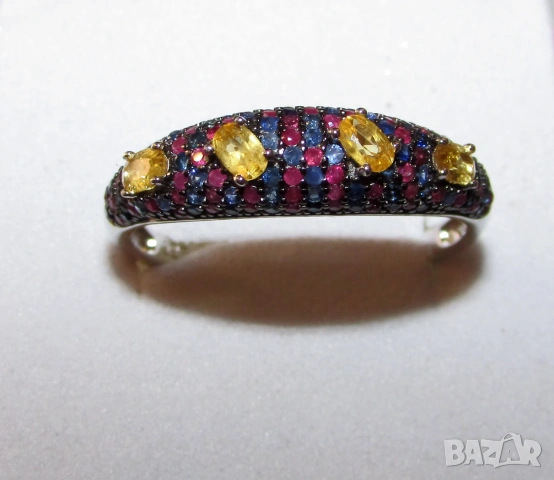 925 Сребърен пръстен с натурален жълт сапфир подходящ за подарък, снимка 3 - Пръстени - 55240582