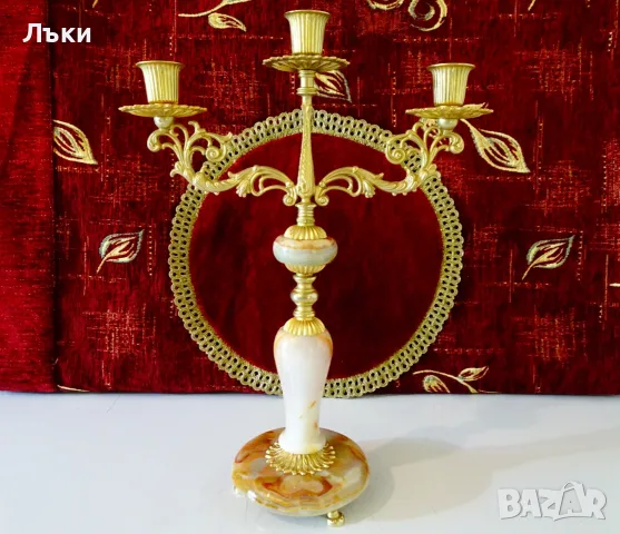 Свещник тройка,бронз,оникс,позлата,стил Луи XV. , снимка 4 - Антикварни и старинни предмети - 55364062