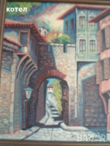 Продавам Красива маслена картина „Хисар капия – Стария Пловдив“ (2001 г.) , снимка 2 - Картини - 54867032