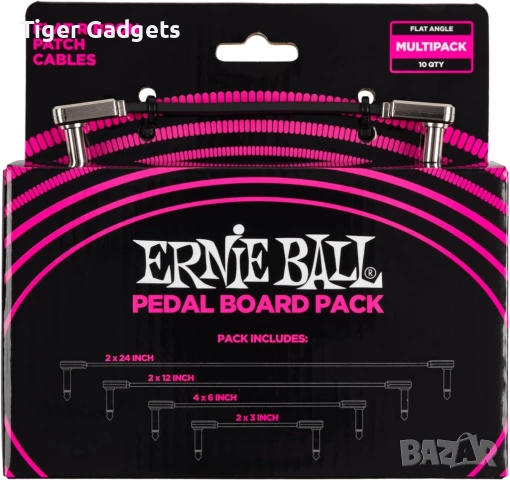Ernie Ball Flat Ribbon Patch Cable Multi-Pack (P06224) – комплект 10 плоски patch кабела за pedalboa