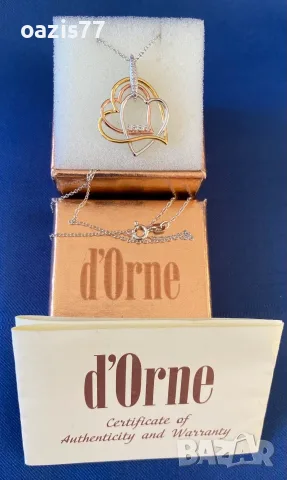 Колие Ново,d'ORNE,Сертификат,оригинална опаковка.От сребро, злато-жълто и розово и цирконий  € 45, снимка 3 - Колиета, медальони, синджири - 55448040