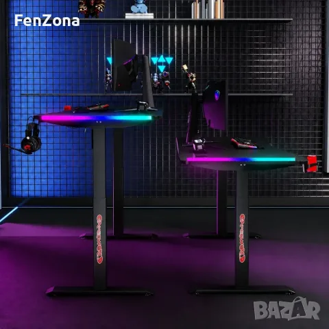 Гейминг бюро - LED RGB, Регулируема височина, 140см, снимка 6 - Геймърски - 55522687