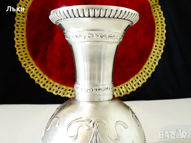 Калаен бокал за вино,ечемик,хмел,орнаменти Art Nouveau. , снимка 2 - Антикварни и старинни предмети - 55221133