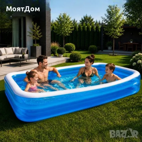 Надуваем басейн XXL 305x183x50 см, голям правоъгълен семеен басейн за деца и възрастни, 8