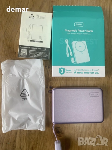 Външна магнитна батерия INIU за MagSafe 10000mAh, 25W Qi2.2, 45W PD USB C, лилава, снимка 9 - Външни батерии - 54027578