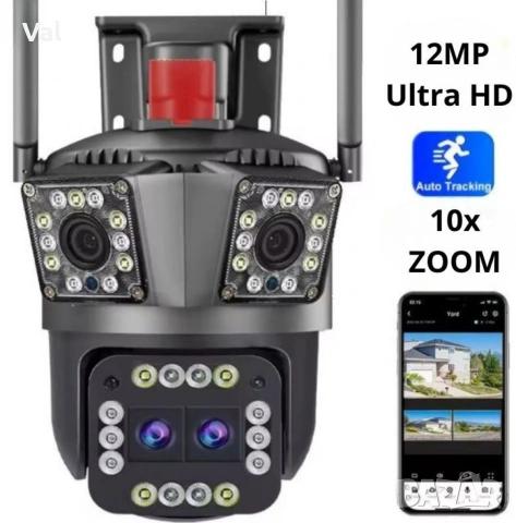Тройна Smart WiFi безжична IP камера с 12MP и нощно виждане, снимка 3 - IP камери - 55163920