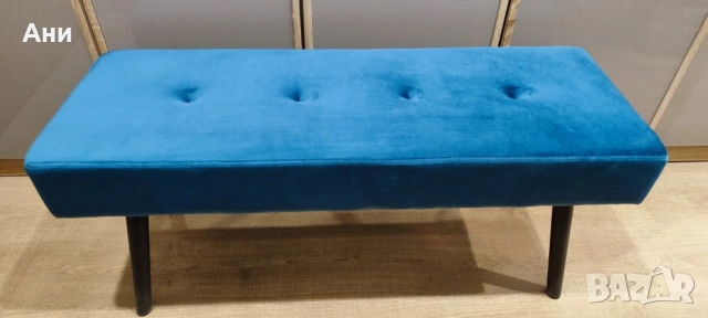 Пейка за коридор/спалня от мек плюш петролено синьо JYSK 98x36x43 см